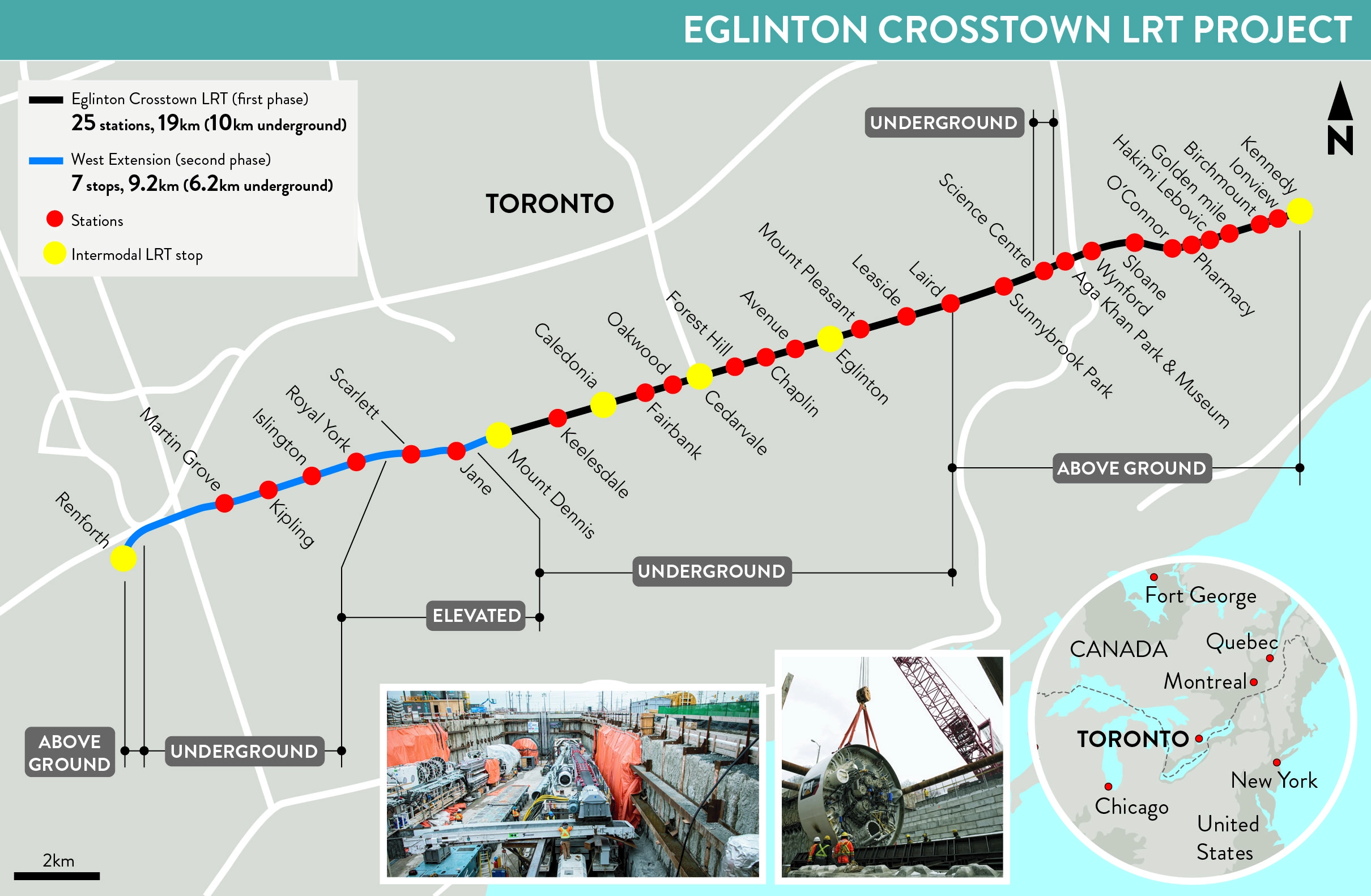 Leçons opérationnelles de l'extension Ouest du tramway Eglinton Crosstown - Carte